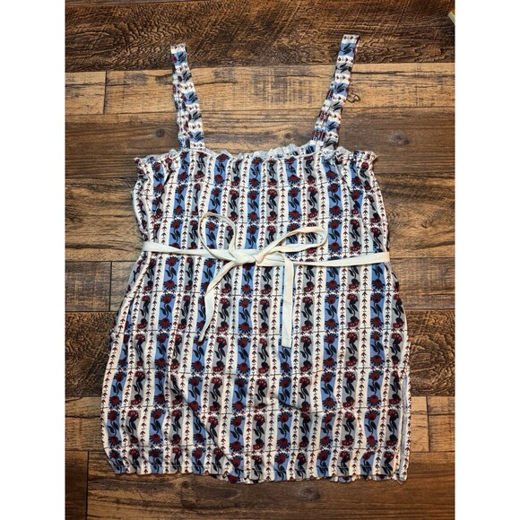 American‎ Eagle Smocked Floral Tank Top Size Small Sleeveless Tie Waist - Picture 3 of 8